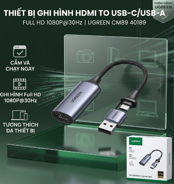 Thiết Bị Ghi Hình HDMI to USB-C/USB-A Full HD 1080P@30Hz UGREEN CM489 40189